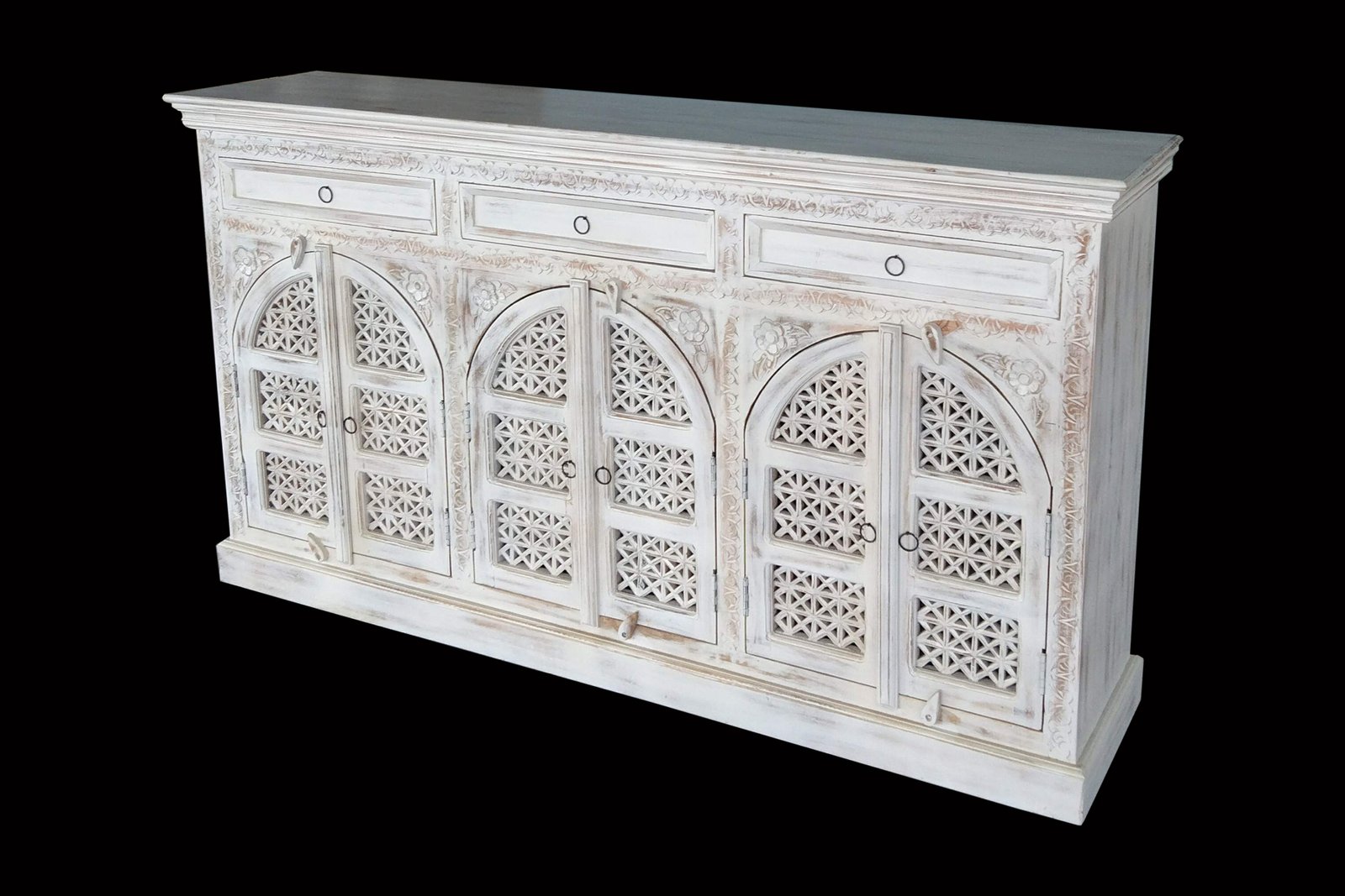 Carved White Wooden Sideboard