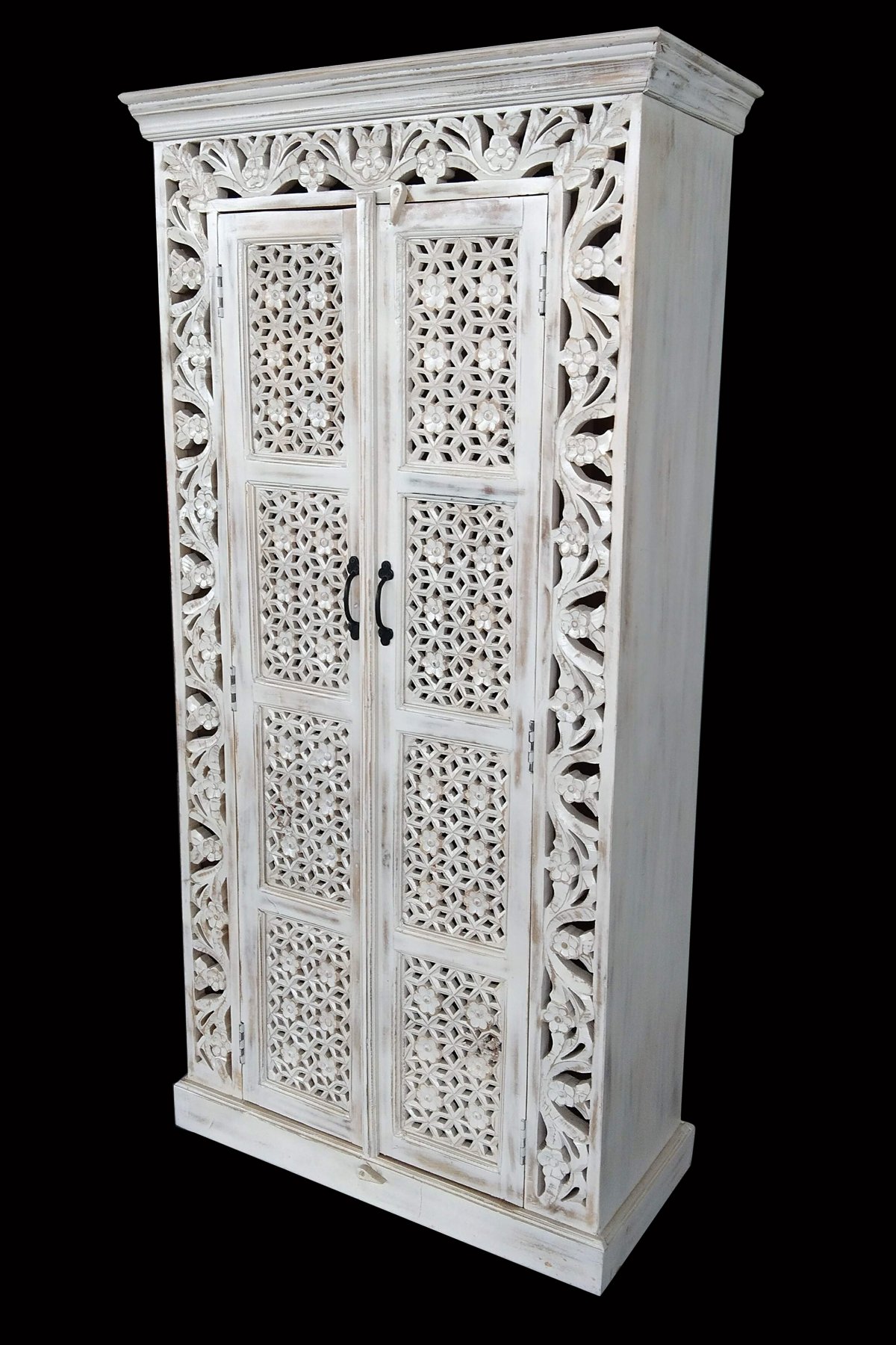 Wooden White Carved Almirah